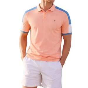 Louis Philippe Men's Slim Fit Premium High-End 24s Pique in Superior Cotton Cut & Sew Design Color Block Shoulder Half Sleeve Polo T-Shirt
