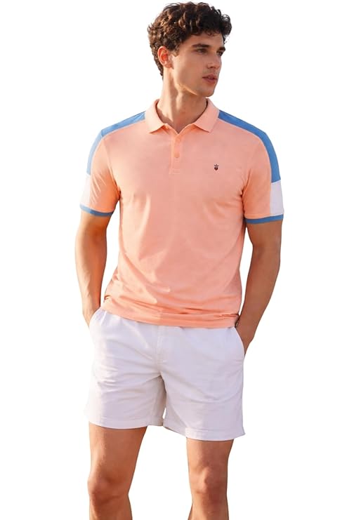 Louis Philippe Men's Slim Fit Premium High-End 24s Pique in Superior Cotton Cut & Sew Design Color Block Shoulder Half Sleeve Polo T-Shirt