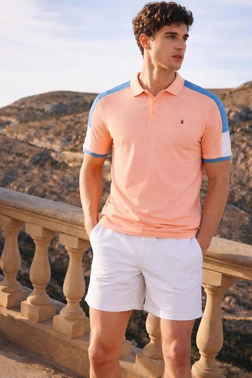 Louis Philippe Men's Slim Fit Premium High-End 24s Pique in Superior Cotton Cut & Sew Design Color Block Shoulder Half Sleeve Polo T-Shirt - Image 5