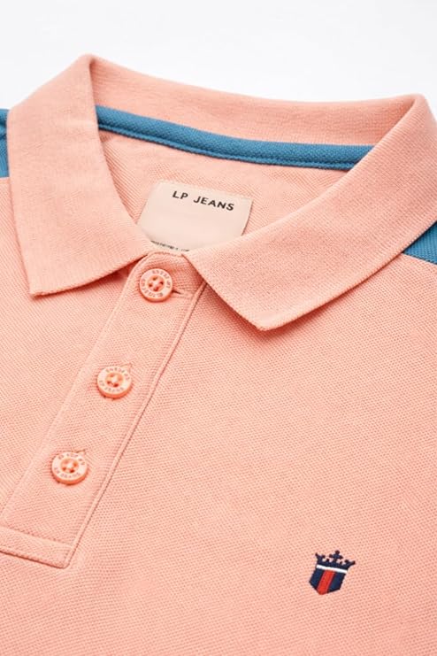 Louis Philippe Men's Slim Fit Premium High-End 24s Pique in Superior Cotton Cut & Sew Design Color Block Shoulder Half Sleeve Polo T-Shirt - Image 6