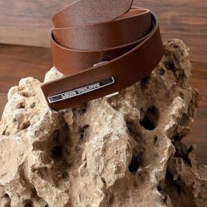 Louis Philippe Men's 100% Italian Leather Shiny Nickel Buckle Formal Profile Belt